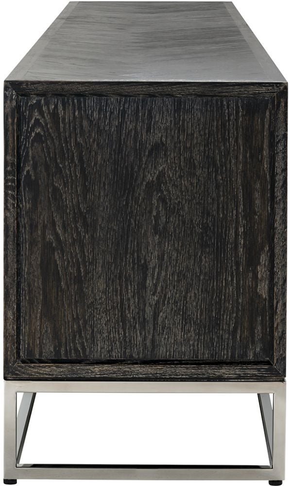 Blackbone Black Oak and Silver 4 Door TV Unit - 220cm-Belmont Interiors