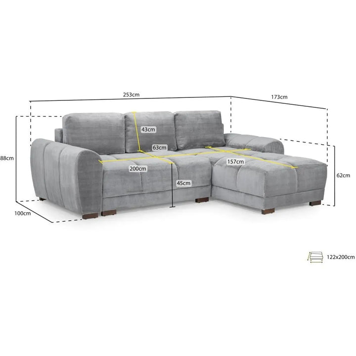Zara Mocha Plush Velvet Universal Corner Sofabed with Storage