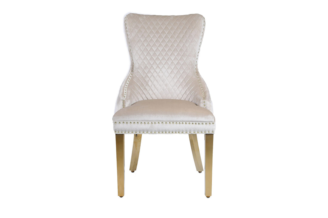 Lucien 180cm Gold Oval Dining Table with Pandora Gold Ceramic Marble Top + Cream/Gold  Ring Knocker Velvet Chairs
