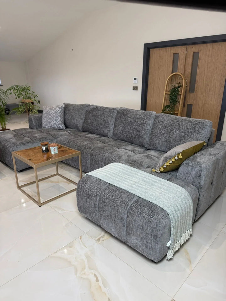Sena Large Grey Plush Velvet Luxury U Shape Sofabed Sofa