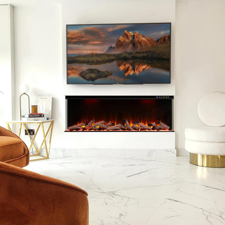 Maison 60 Inch 2025 Panoramic Smart Alexa Media Wall Fire 3 Sided Glass LED WiFi Electric UHD Fireplace