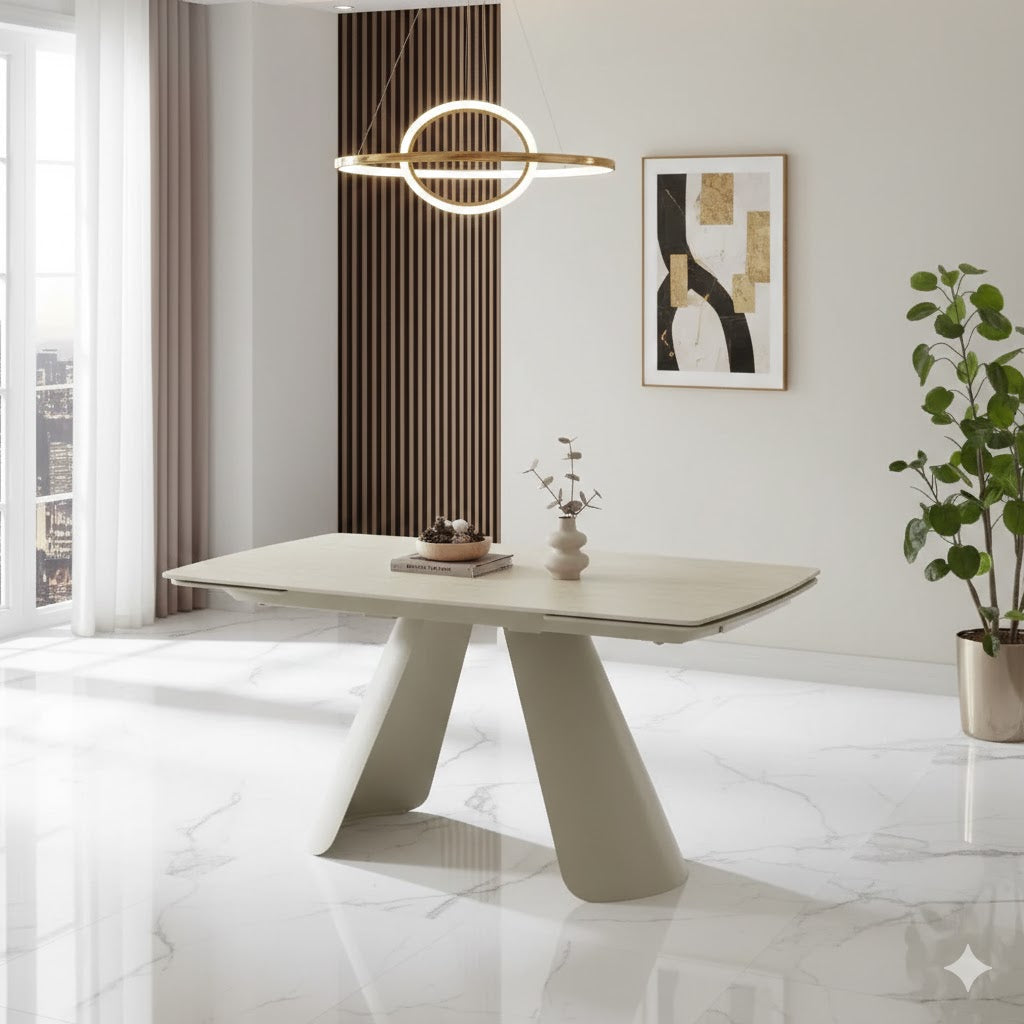 Carletti 180-280cm Italian Cream & Beige Travertine Ceramic Marble Side Extending Dining Table