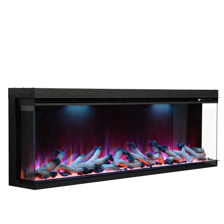 Maison 72 Inch 2025 Panoramic Smart Alexa Media Wall Fire 3 Sided Glass LED WiFi Electric UHD Fireplace