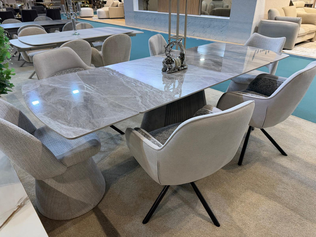 Monaco 160-240cm Grey Ceramic Marble Extending Dining Table