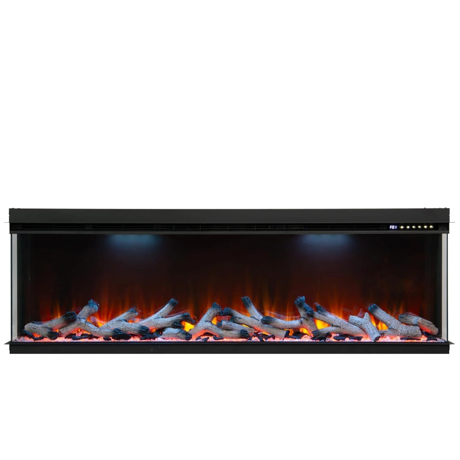 50 60 72 80 Inch 2025 Panoramic Smart Alexa Media Wall Fire 3 Sided Glass LED WiFi Electric UHD Fireplace