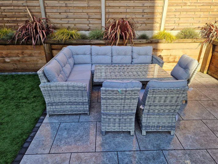 Amano Rattan Garden Corner Dining Sofa with 3 Chairs Grey