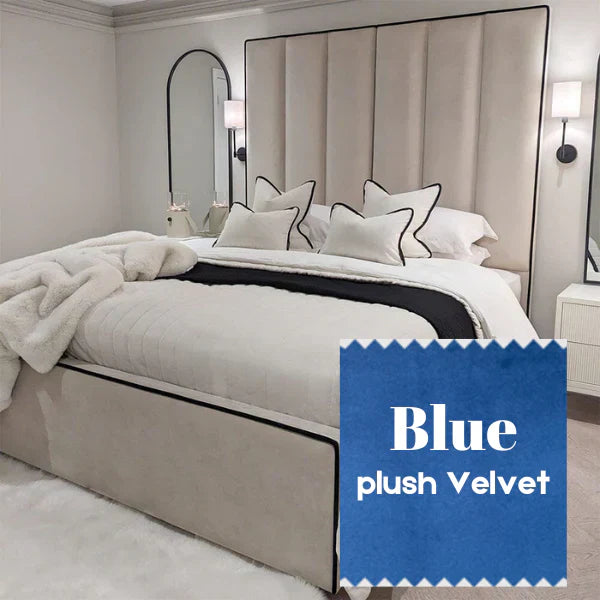 The Wenger Panel Upholstered Plush Velvet Black Piping Bed Frame