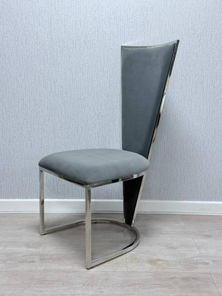 Florence High Back Grey/Chrome Plush Velvet Dining Chair