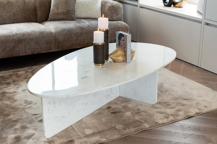 Richmond Interiors Brandon White Marble Oval Coffee Table