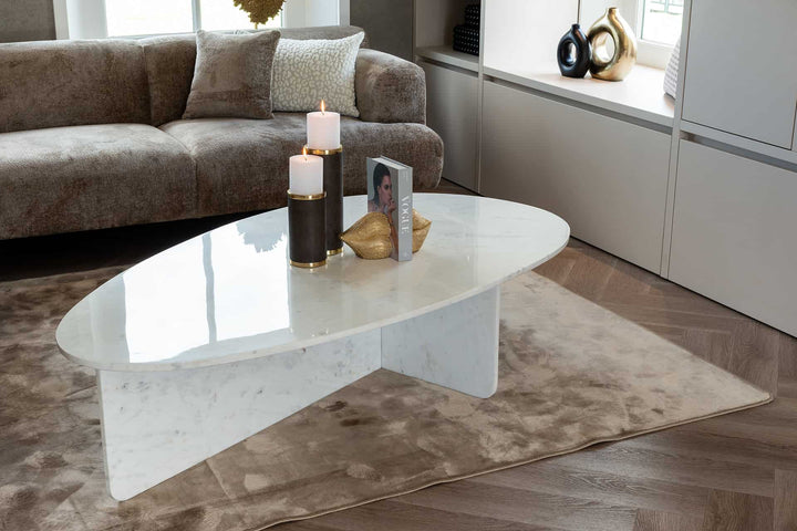 Richmond Interiors Brandon White Marble Oval Coffee Table
