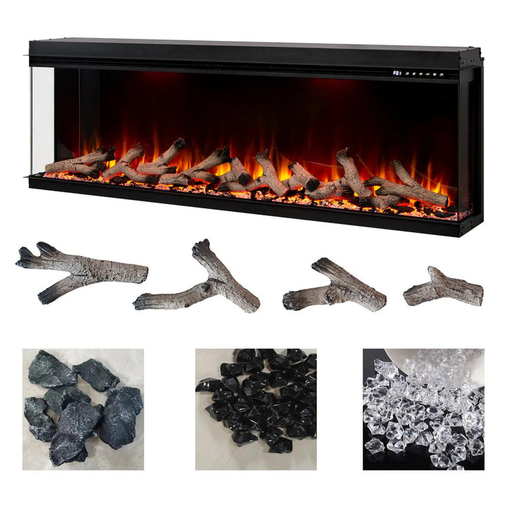 Maison 72 Inch 2025 Panoramic Smart Alexa Media Wall Fire 3 Sided Glass LED WiFi Electric UHD Fireplace