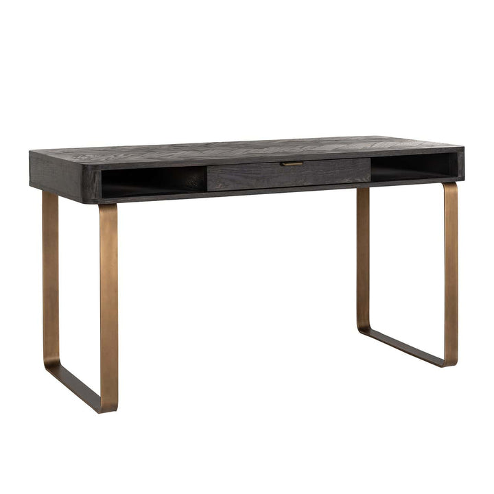 Richmond Interiors Blackbone Brass Black Rustic Oak Wood Desk