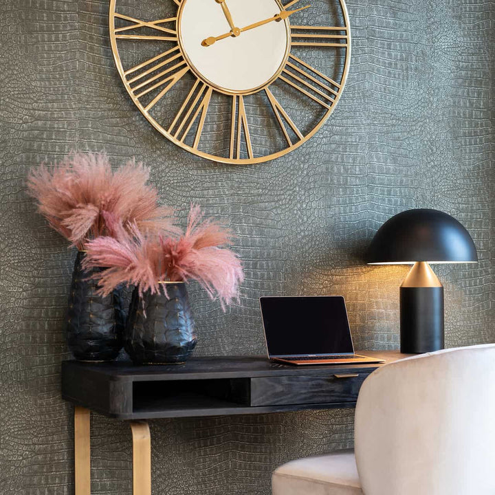 Richmond Interiors Blackbone Brass Black Rustic Oak Wood Desk