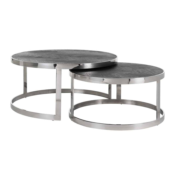 Richmond Interiors Blackbone Silver Black Rustic Oak Wood Coffee Table Nest | Set of 2