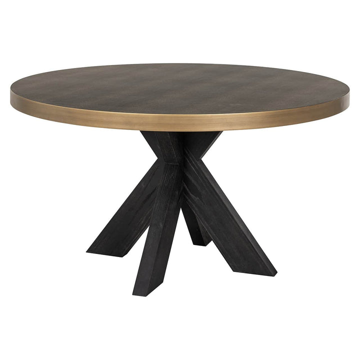 Richmond Interiors Bloomville Grey Shagreen & Black Oak Wood Gold Accents Round Dining Table