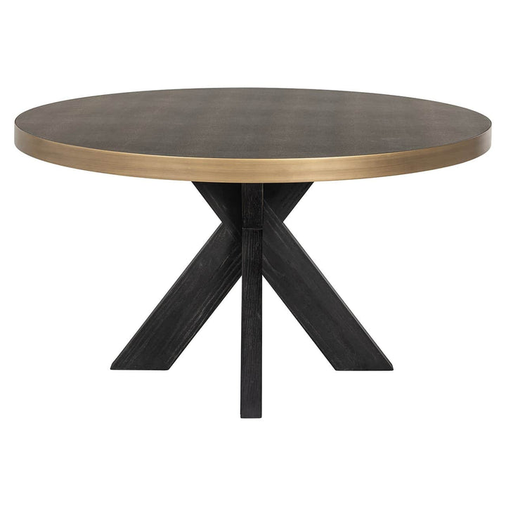 Richmond Interiors Bloomville Grey Shagreen & Black Oak Wood Gold Accents Round Dining Table