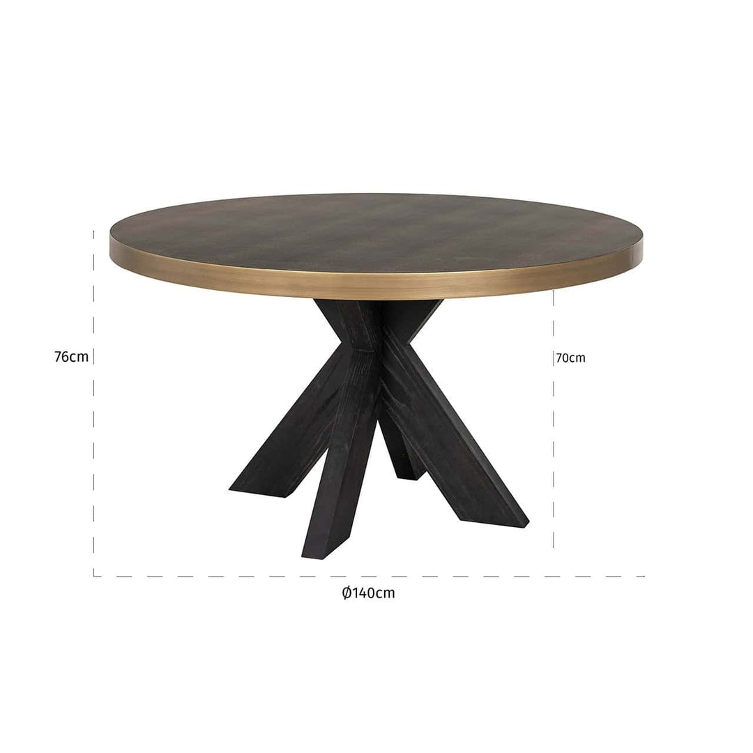 Richmond Interiors Bloomville Grey Shagreen & Black Oak Wood Gold Accents Round Dining Table