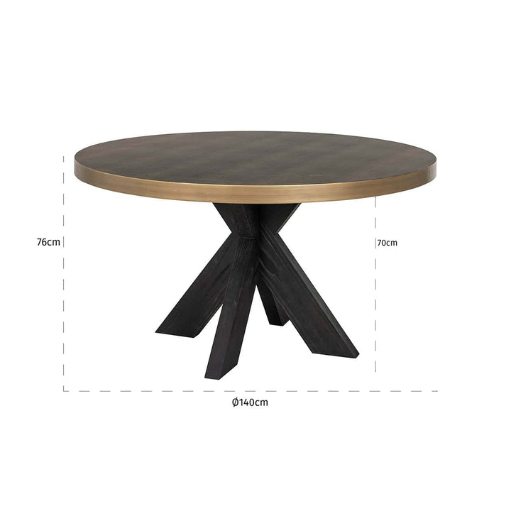 Richmond Interiors Bloomville Grey Shagreen & Black Oak Wood Gold Accents Round Dining Table