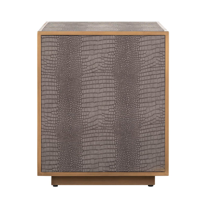 Richmond Interiors Classio Brushed Gold Snake Pattern Bedside Table | 3 Drawers