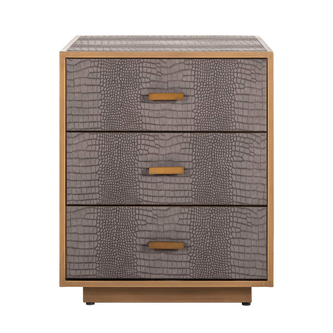 Richmond Interiors Classio Brushed Gold Snake Pattern Bedside Table | 3 Drawers