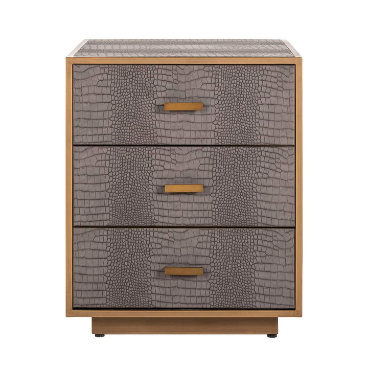 Richmond Interiors Classio Brushed Gold Snake Pattern Bedside Table | 3 Drawers