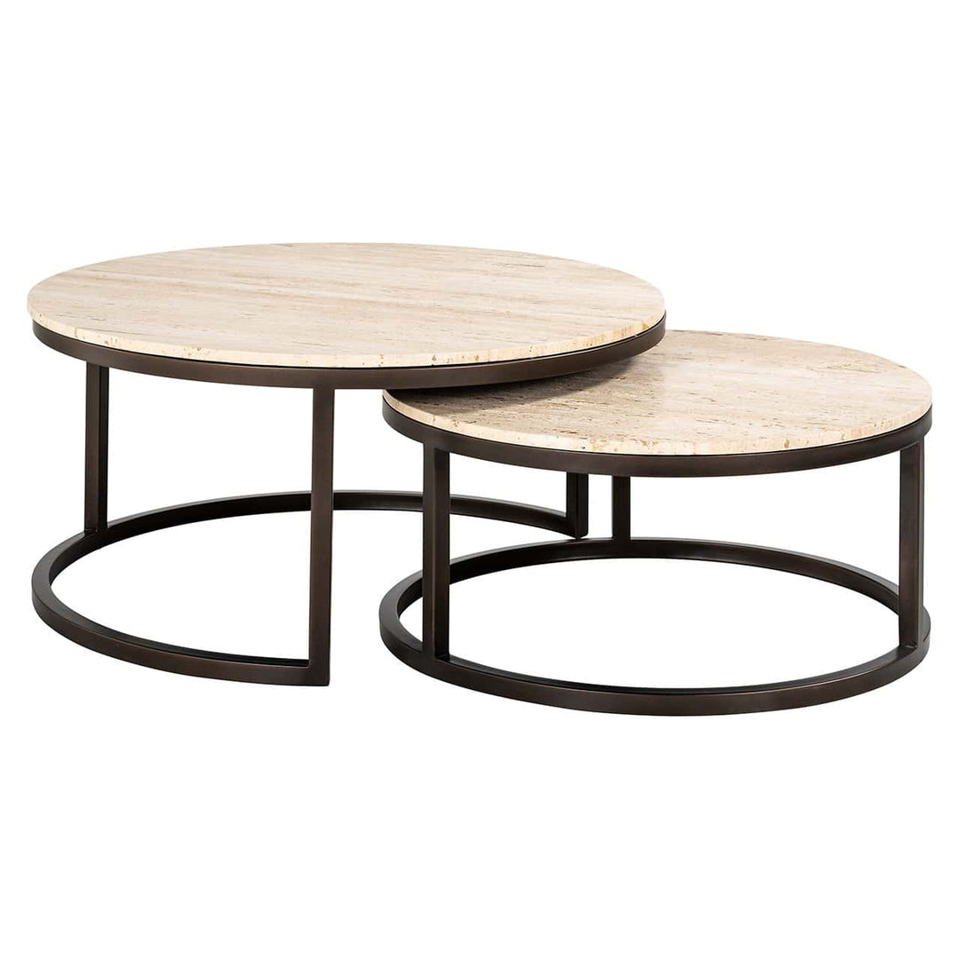 Richmond Interiors Avalon Bronze & Beige Travertine Coffee Table Nest | Set of 2