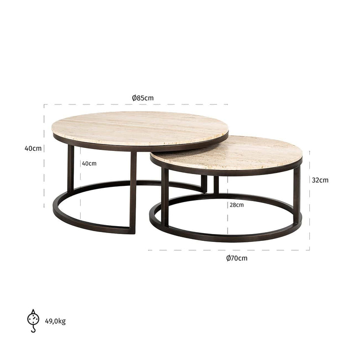 Richmond Interiors Avalon Bronze & Beige Travertine Coffee Table Nest | Set of 2