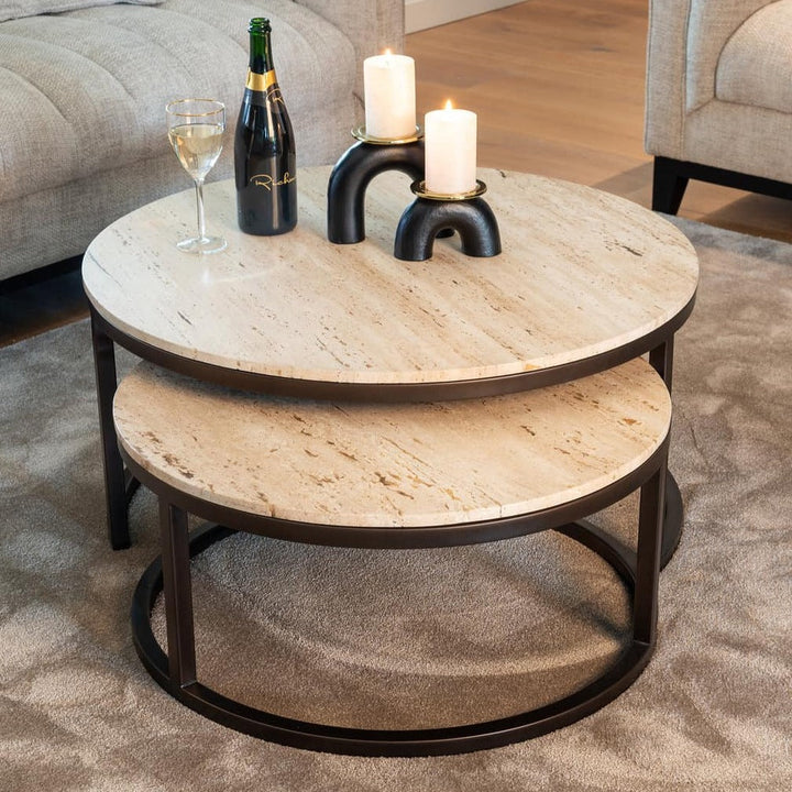 Richmond Interiors Avalon Bronze & Beige Travertine Coffee Table Nest | Set of 2