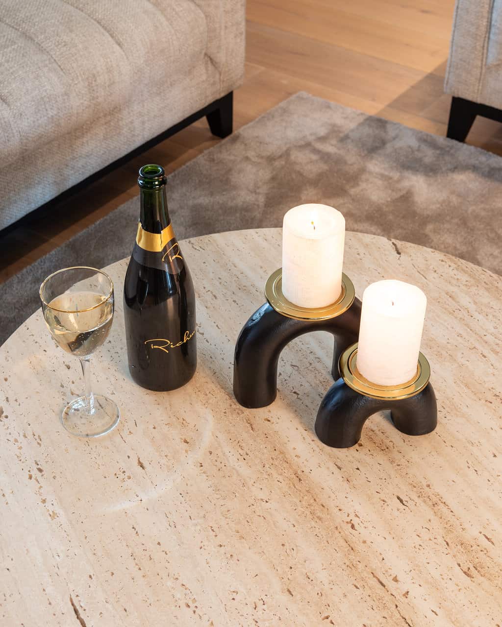 Richmond Interiors Avalon Bronze & Beige Travertine Coffee Table Nest | Set of 2