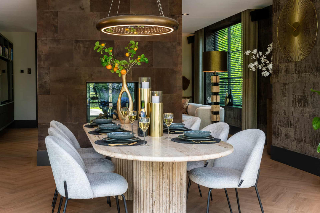 Richmond Interiors La Cantera Organic Beige Travertine Oval Dining Table | 8 Seater