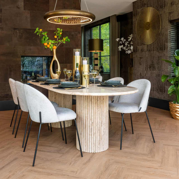 Richmond Interiors La Cantera Organic Beige Travertine Oval Dining Table | 8 Seater