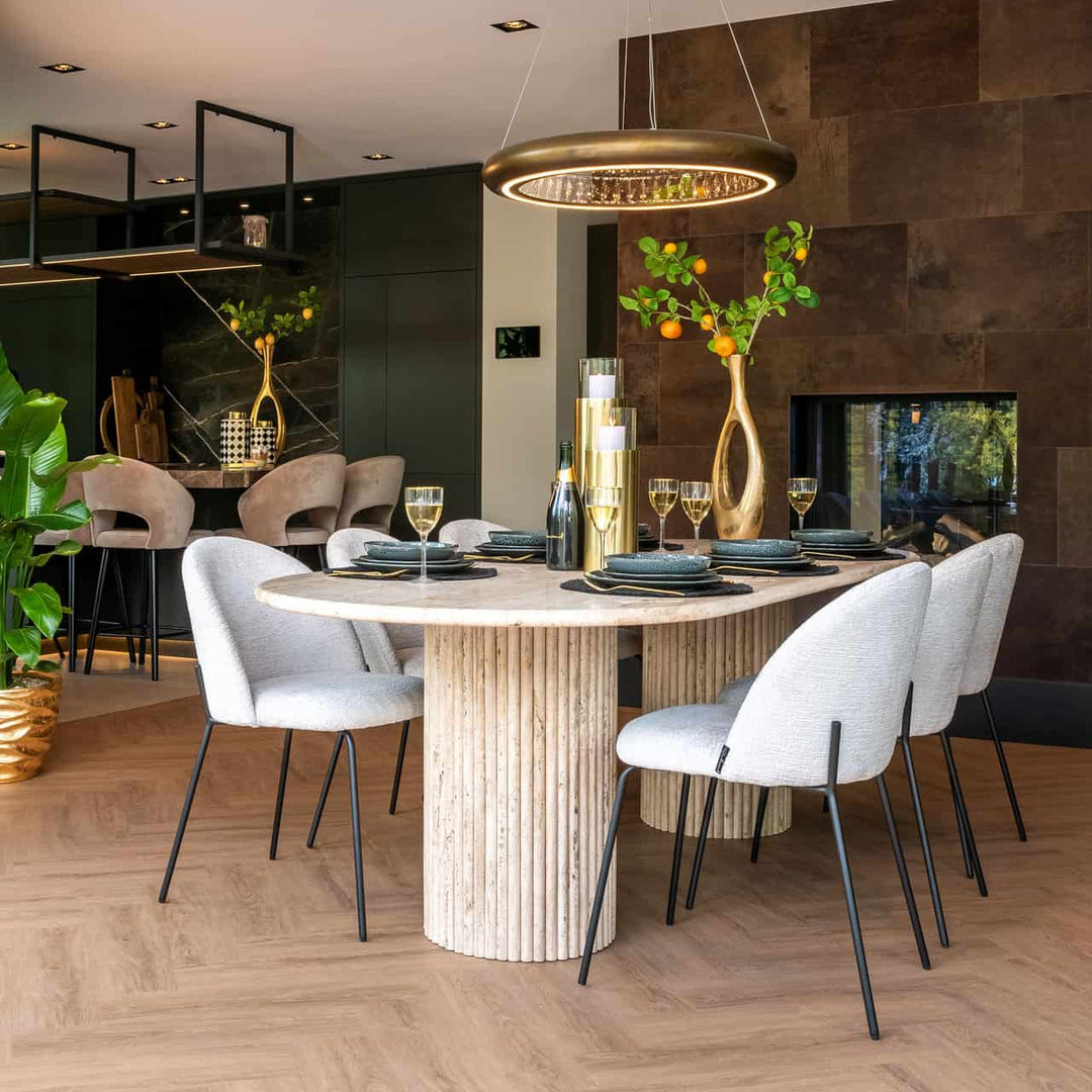 Richmond Interiors La Cantera Organic Beige Travertine Oval Dining Table | 8 Seater