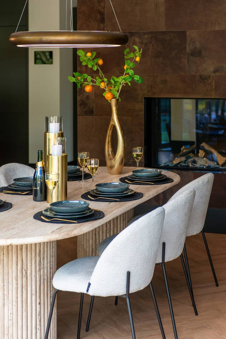 Richmond Interiors La Cantera Organic Beige Travertine Oval Dining Table | 8 Seater