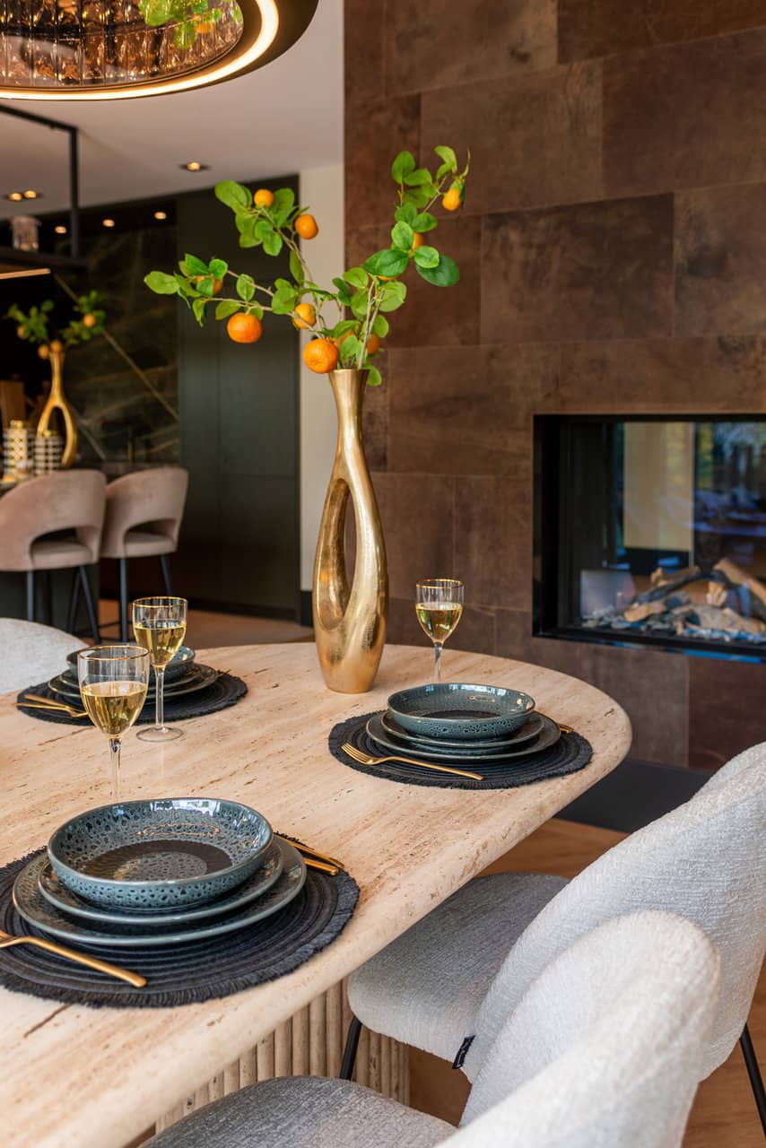 Richmond Interiors La Cantera Organic Beige Travertine Oval Dining Table | 8 Seater