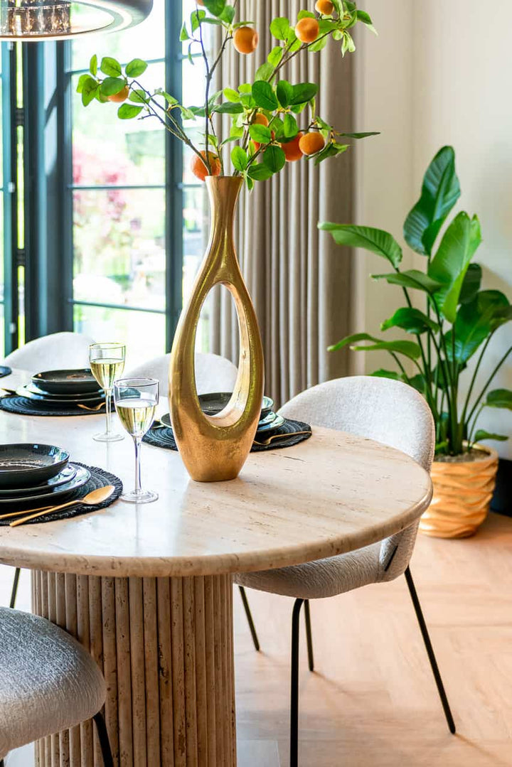 Richmond Interiors La Cantera Organic Beige Travertine Oval Dining Table | 8 Seater