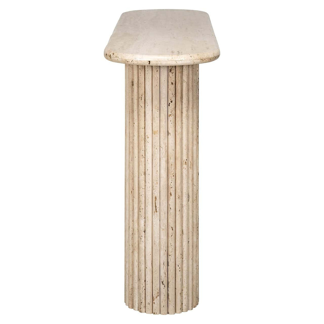 Richmond Interiors La Cantera Organic Beige Travertine Oval Console Table