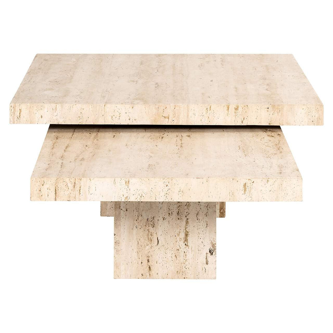 Richmond Interiors La Cantera Organic Beige Travertine Square Coffee Table Nest | Set of 2