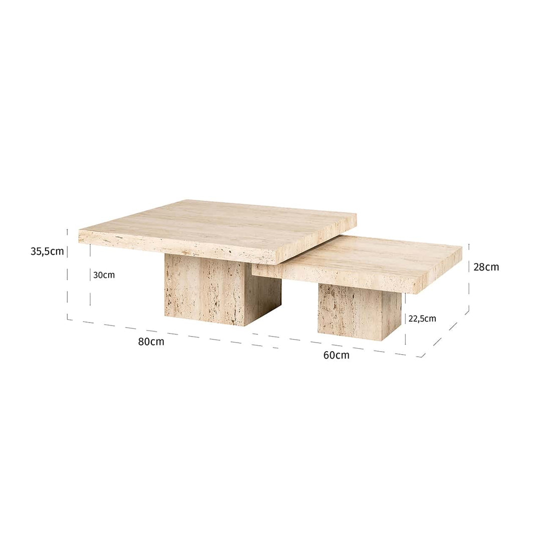 Richmond Interiors La Cantera Organic Beige Travertine Square Coffee Table Nest | Set of 2