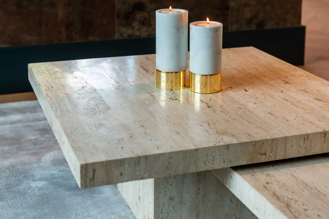Richmond Interiors La Cantera Organic Beige Travertine Square Coffee Table Nest | Set of 2