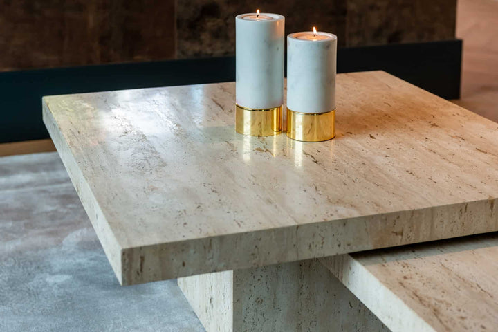 Richmond Interiors La Cantera Organic Beige Travertine Square Coffee Table Nest | Set of 2