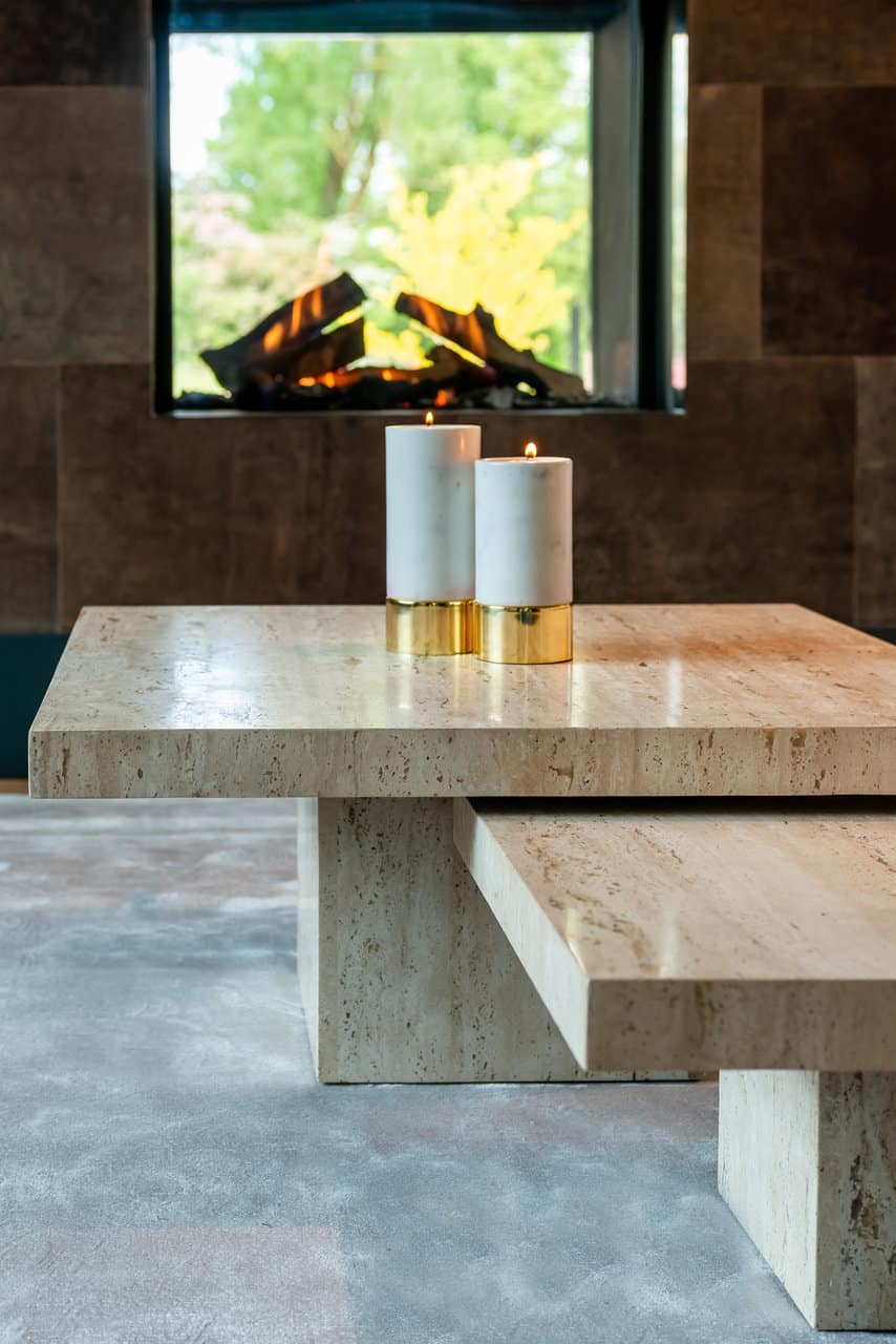 Richmond Interiors La Cantera Organic Beige Travertine Square Coffee Table Nest | Set of 2