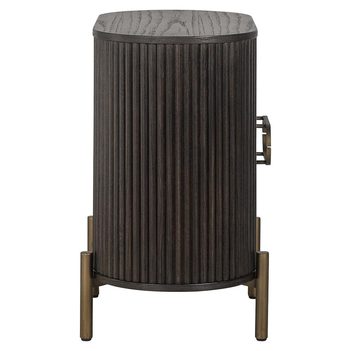 Richmond Interiors Luxor Dark Brown Ribbed Oak Wood & Gold Wood Bedside Table | 1 Door