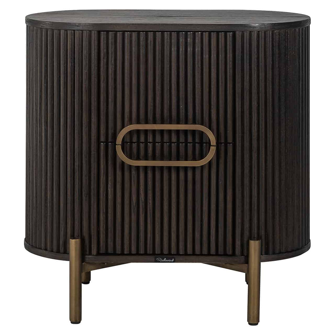 Richmond Interiors Luxor Dark Brown Ribbed Oak Wood & Gold Wood Bedside Table | 1 Door