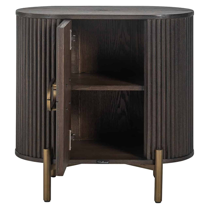 Richmond Interiors Luxor Dark Brown Ribbed Oak Wood & Gold Wood Bedside Table | 1 Door