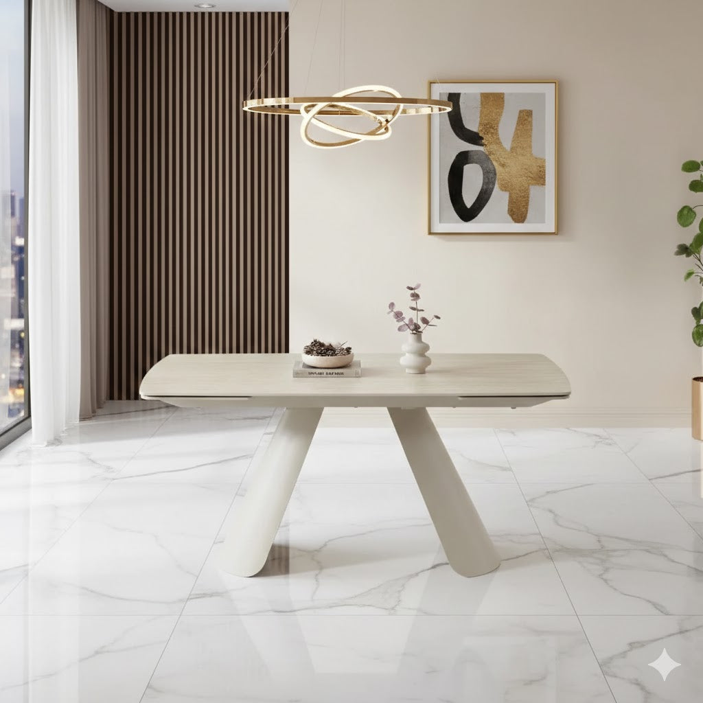 Carletti 160-240cm Italian Cream & Beige Travertine Ceramic Marble Side Extending Dining Table