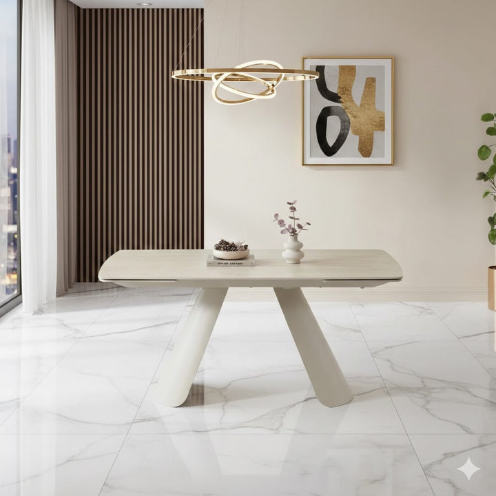 Carletti 160-240cm Italian Cream & Beige Travertine Ceramic Marble Side Extending Dining Table