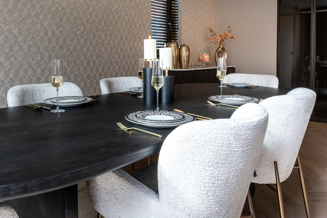 Richmond Interiors Fairmont Dark Coffee Black Oak Wood Dining Table | 10 Seater