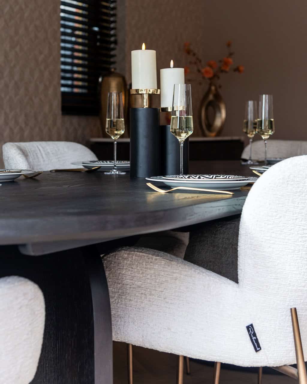 Richmond Interiors Fairmont Dark Coffee Black Oak Wood Dining Table | 10 Seater