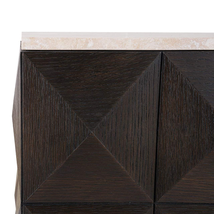Richmond Interiors Claremont Brown Oak Wood & Stone Column Side Table