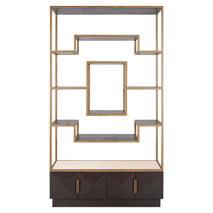 Richmond Interiors Claremont Gold & Brown Oak Wood Display Unit